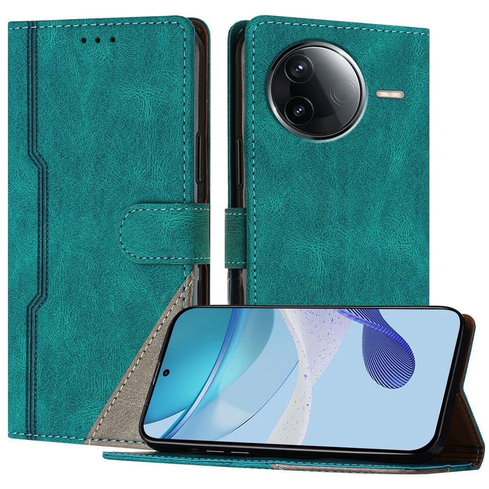 For Xiaomi Redmi K80 5G Leather Case Triangle Patchwork Wallet Stand Shockproof Phone Cover