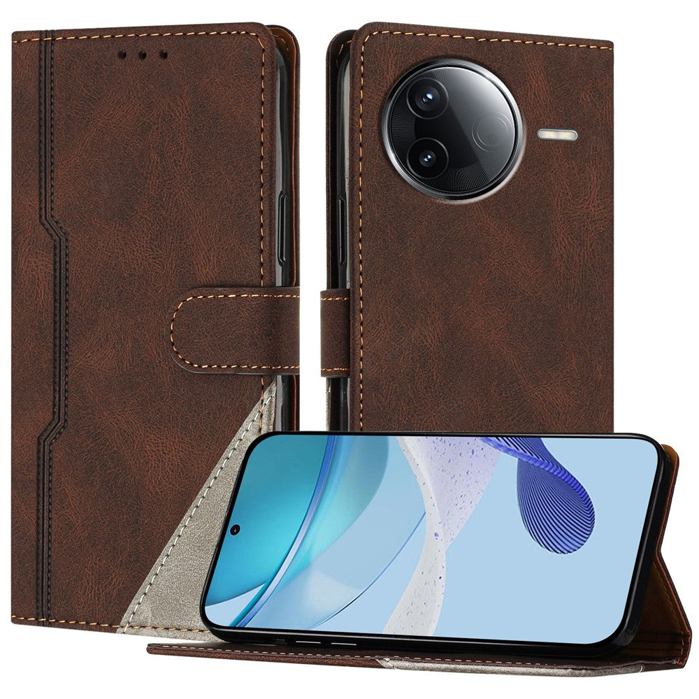 For Xiaomi Redmi K80 5G Leather Case Triangle Patchwork Wallet Stand Shockproof Phone Cover