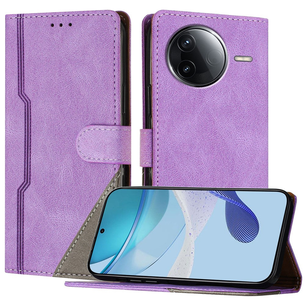 For Xiaomi Redmi K80 5G Leather Case Triangle Patchwork Wallet Stand Shockproof Phone Cover