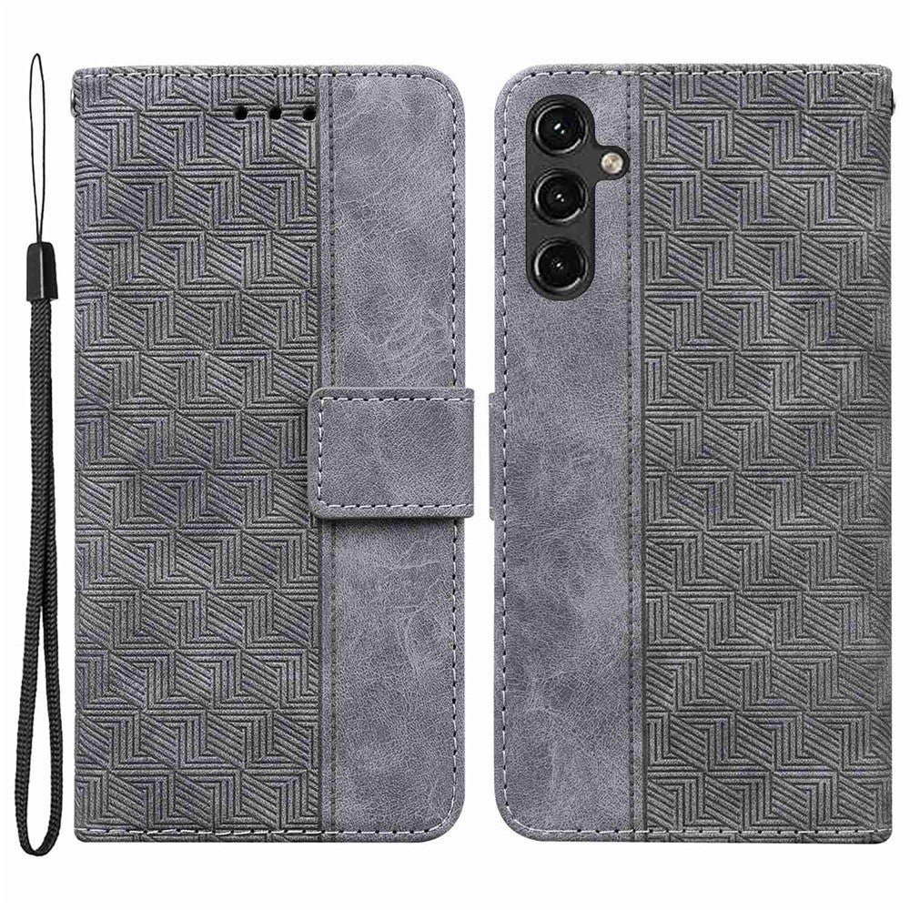 Samsung Galaxy A14 5G / A14 4G Geometrimönster Präglat Plånboksfodral i PU-läder + TPU-fodral med rem
