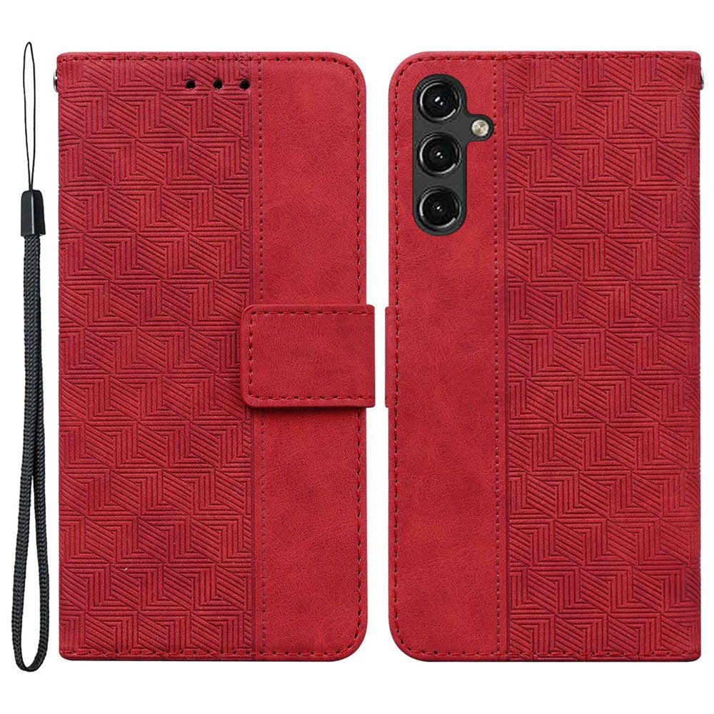 Samsung Galaxy A14 5G / A14 4G Geometrimönster Präglat Plånboksfodral i PU-läder + TPU-fodral med rem
