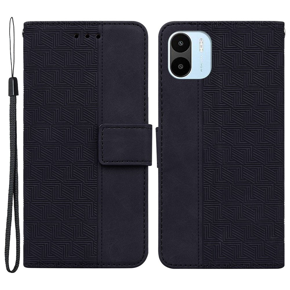 For Xiaomi Redmi A1 4G / A2 4G Geometry Pattern Imprinted PU Leather Stand Case Drop-proof Protective Phone Wallet Cover with Strap