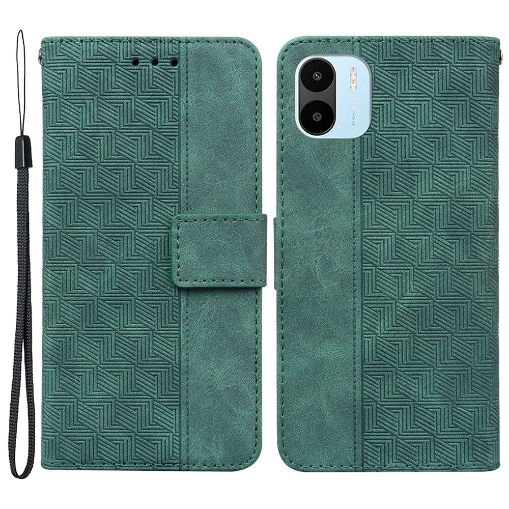 For Xiaomi Redmi A1 4G / A2 4G Geometry Pattern Imprinted PU Leather Stand Case Drop-proof Protective Phone Wallet Cover with Strap
