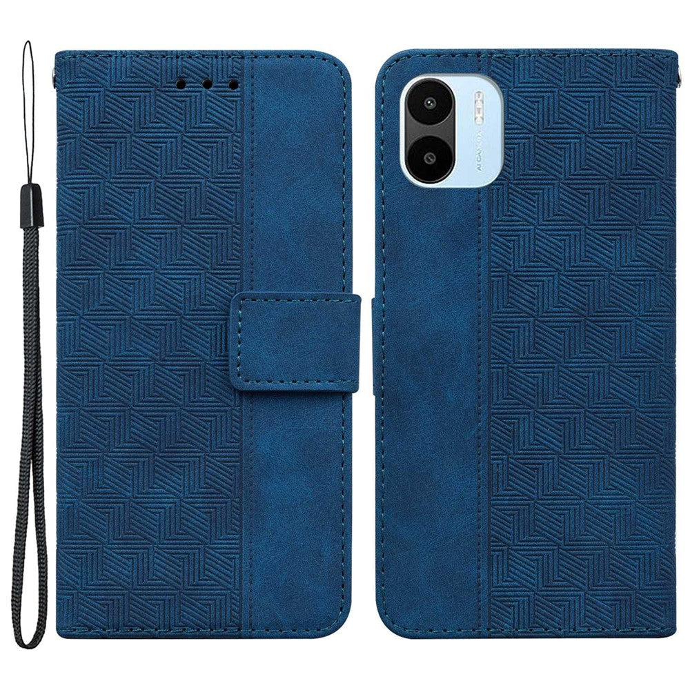 For Xiaomi Redmi A1 4G / A2 4G Geometry Pattern Imprinted PU Leather Stand Case Drop-proof Protective Phone Wallet Cover with Strap