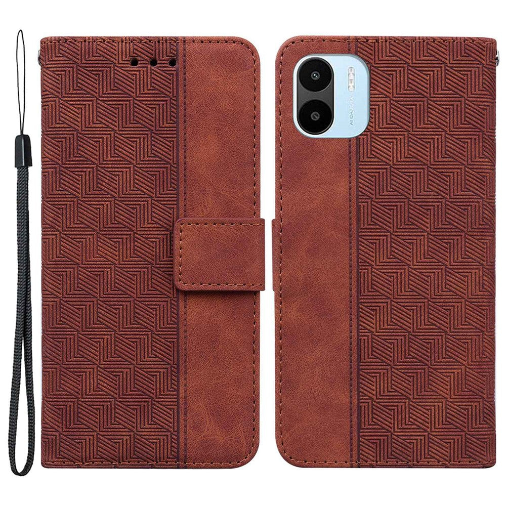 For Xiaomi Redmi A1 4G / A2 4G Geometry Pattern Imprinted PU Leather Stand Case Drop-proof Protective Phone Wallet Cover with Strap