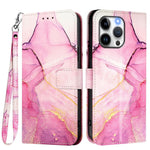 For iPhone 17th / 16th Case with Strap Marble Pattern Leather Phone Cover Card Holder
