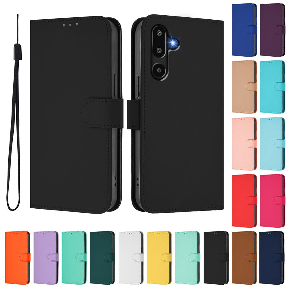 Til Samsung Galaxy M16 5G / Galaxy F16 5G Solid Farve Pung Læder Telefoncover med Rem