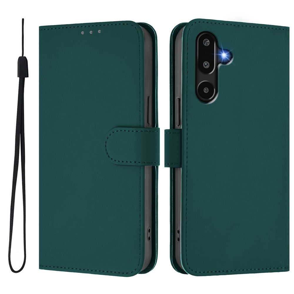 Til Samsung Galaxy M16 5G / Galaxy F16 5G Solid Farve Pung Læder Telefoncover med Rem