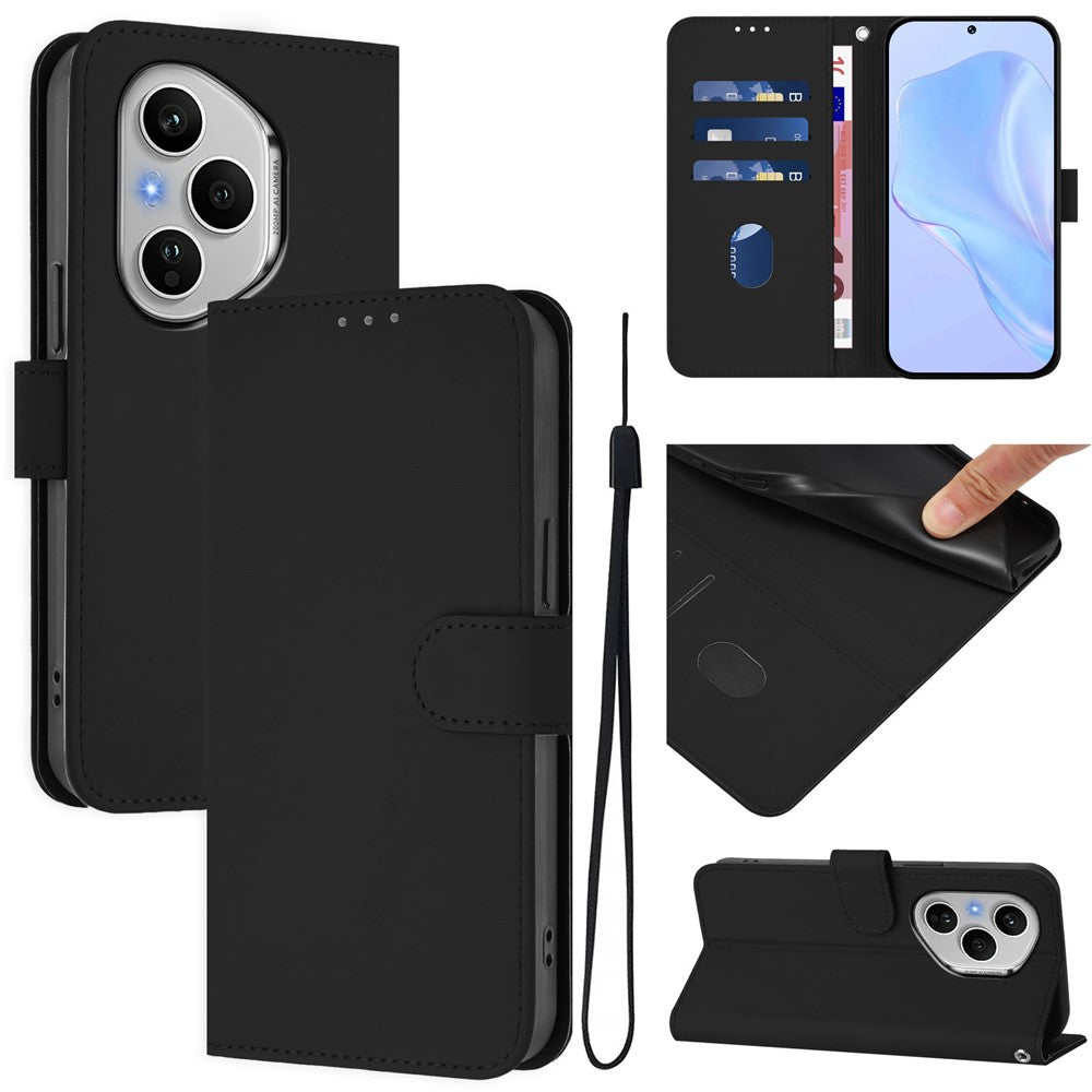 For Honor 400 Pro 5G (Global) Case Solid Color Wallet Leather Phone Cover with Strap