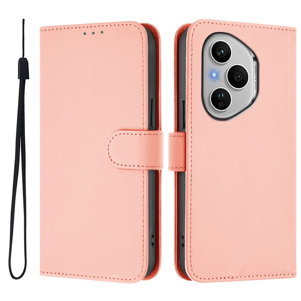 For Honor 400 Pro 5G (Global) Case Solid Color Wallet Leather Phone Cover with Strap