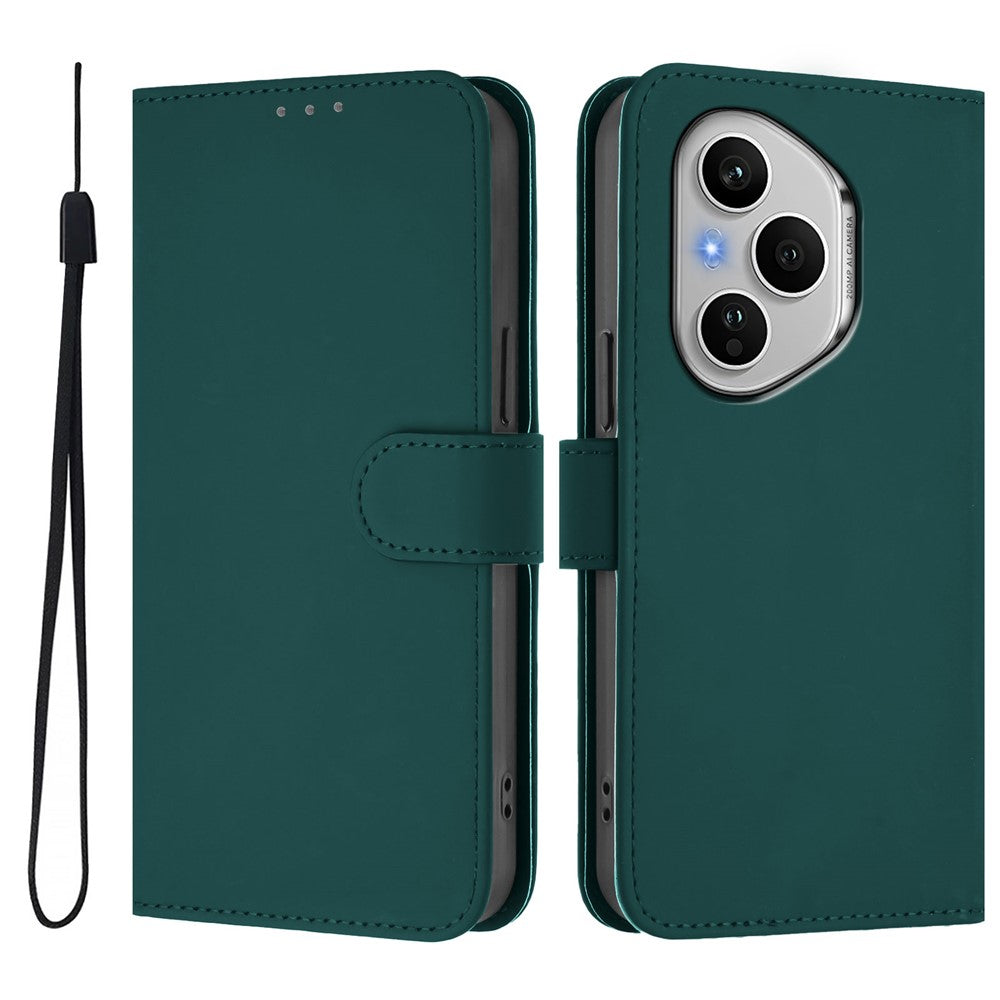 For Honor 400 Pro 5G (Global) Case Solid Color Wallet Leather Phone Cover with Strap