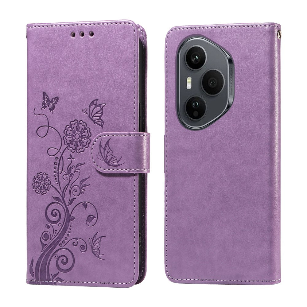 For Honor 400 Pro 5G (Global) Leather Case Butterfly Floral Imprint Wallet Stand Cover