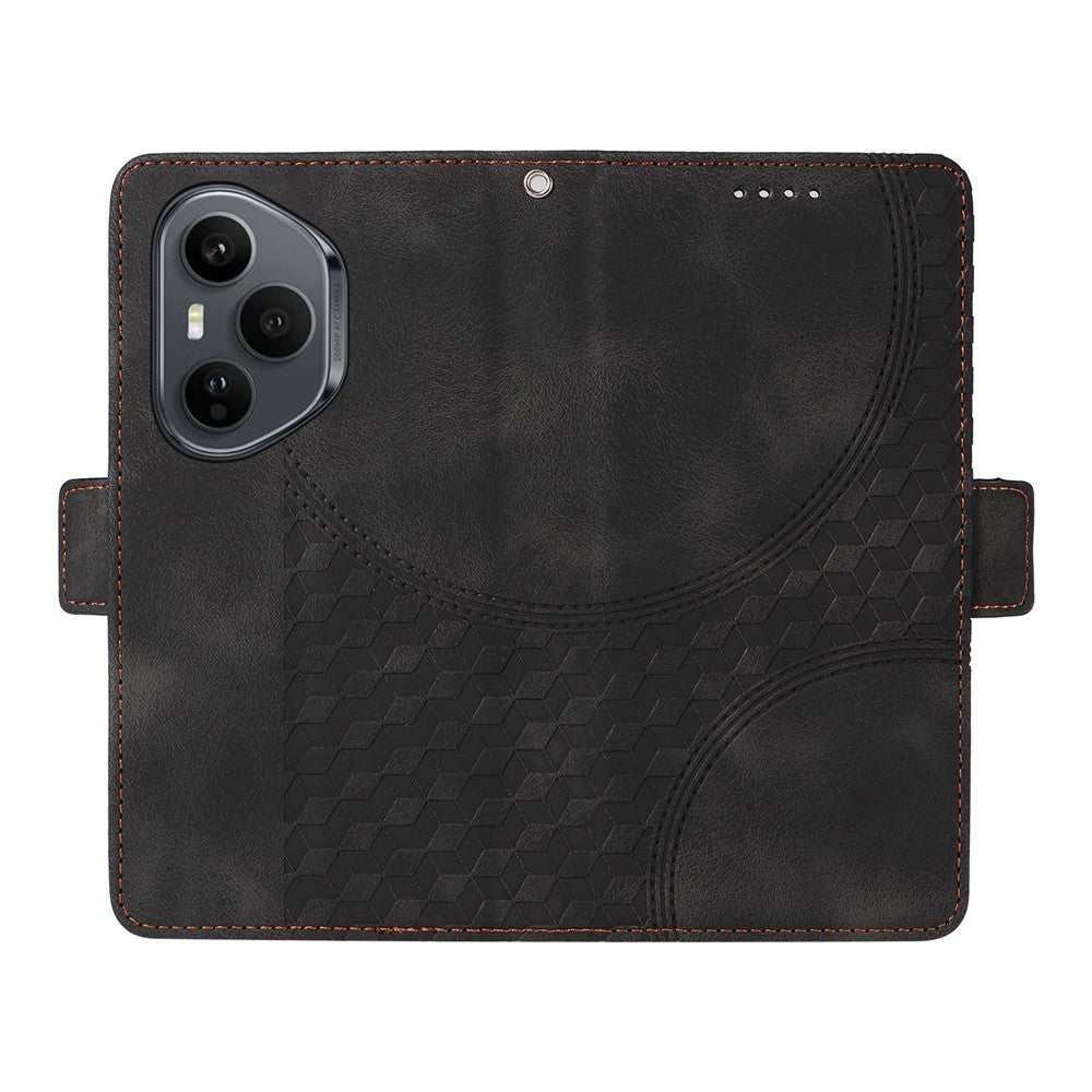 For Honor 400 Pro 5G (Global) Læderetuier Pung Rhombus-præget telefoncover Stativ med strop