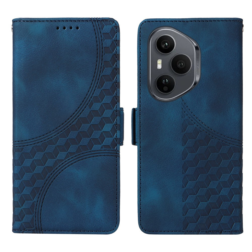 For Honor 400 Pro 5G (Global) Læderetuier Pung Rhombus-præget telefoncover Stativ med strop