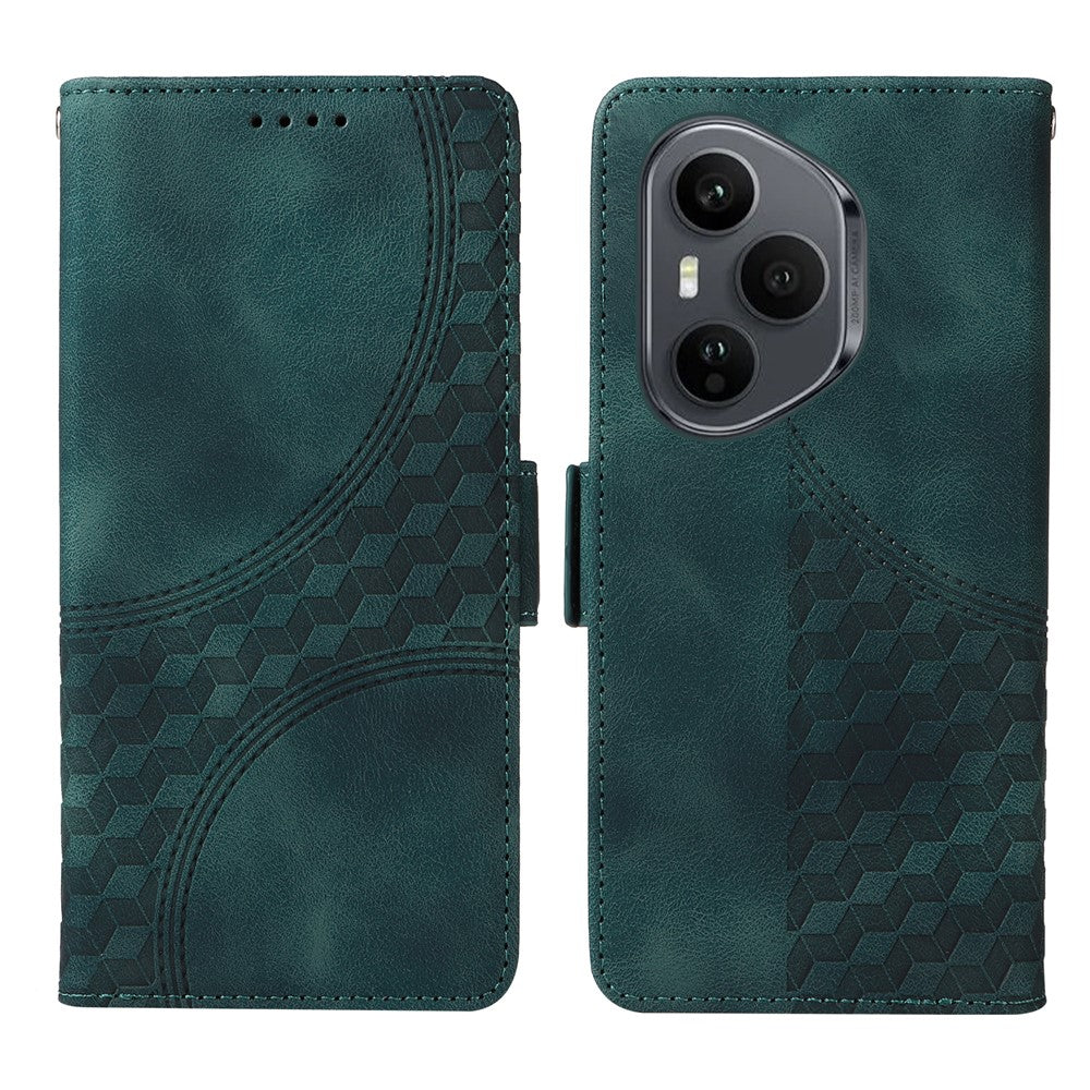 For Honor 400 Pro 5G (Global) Læderetuier Pung Rhombus-præget telefoncover Stativ med strop
