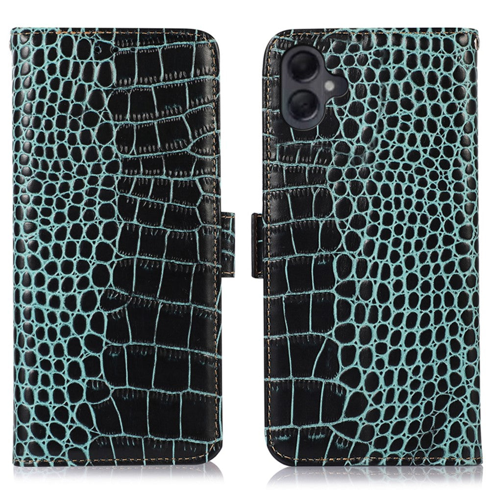 For Samsung Galaxy A08 5G / A08 4G / A07 4G / A06 4G / A06 5G Case Crocodile Texture Genuine Cow Leather Phone Wallet Cover