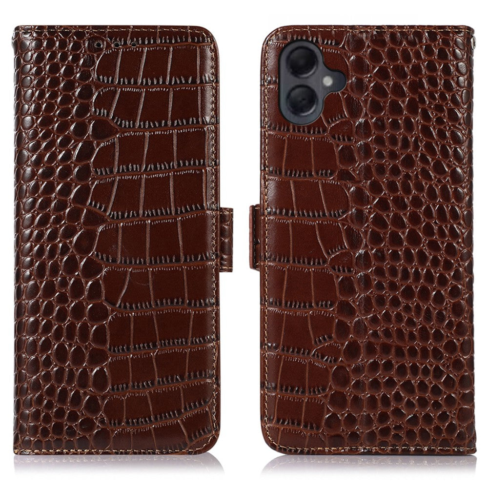 For Samsung Galaxy A08 5G / A08 4G / A07 4G / A06 4G / A06 5G Case Crocodile Texture Genuine Cow Leather Phone Wallet Cover