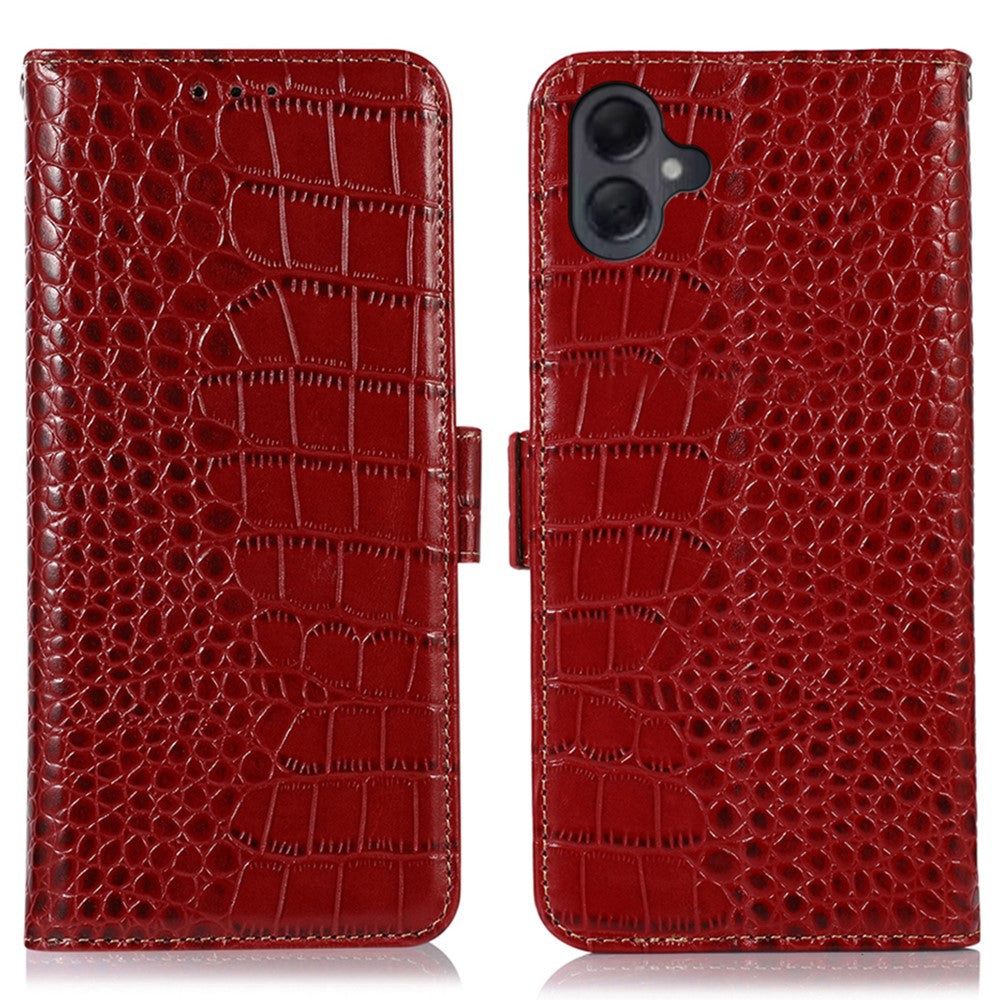 For Samsung Galaxy A08 5G / A08 4G / A07 4G / A06 4G / A06 5G Case Crocodile Texture Genuine Cow Leather Phone Wallet Cover