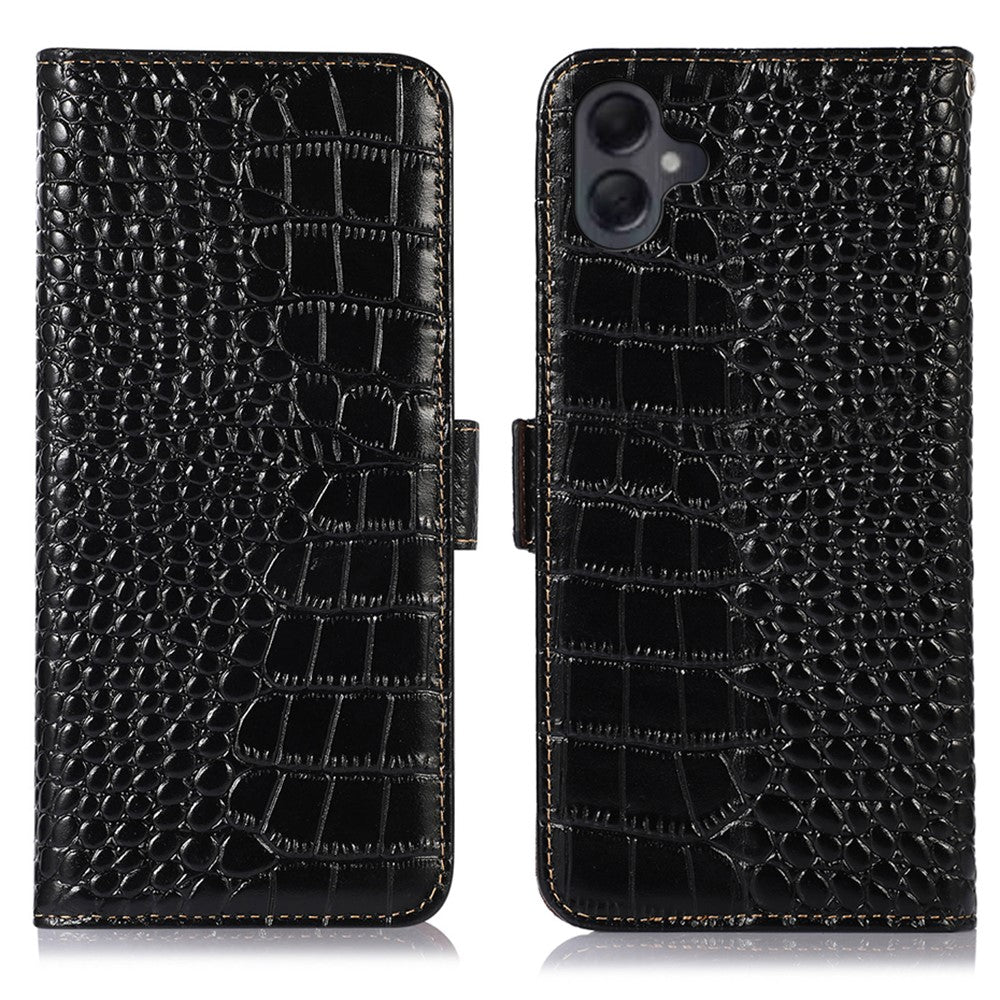 For Samsung Galaxy A08 5G / A08 4G / A07 4G / A06 4G / A06 5G Case Crocodile Texture Genuine Cow Leather Phone Wallet Cover