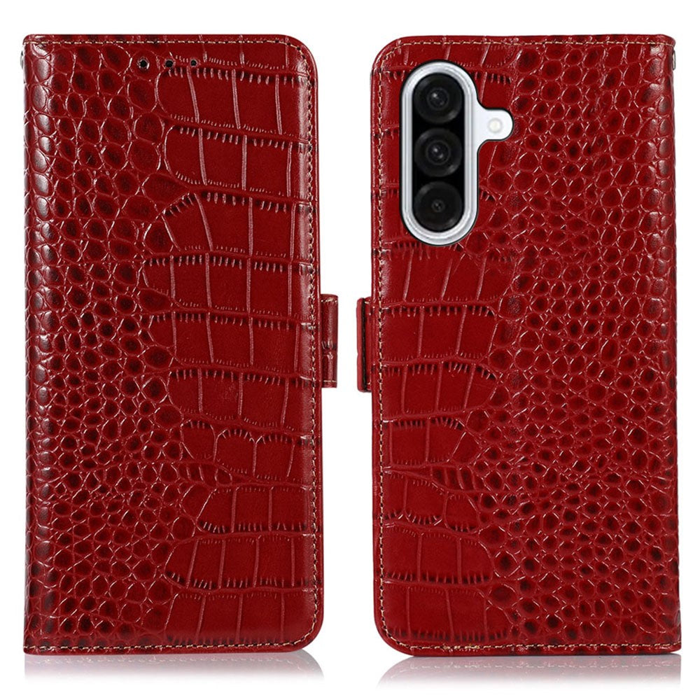 For Samsung Galaxy A18 5G / A18 4G / A17 5G / A17 4G / A26 5G / A16 5G / A16 4G Case Crocodile Texture Genuine Cow Leather Phone Wallet Cover