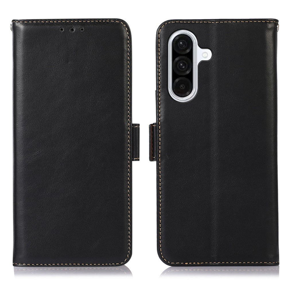 Samsung Galaxy A18 5G / A18 4G / A17 5G / A17 4G / A26 5G / A16 5G / A16 4G-cover, RFID-blokerende tegnebogsetui i ægte koskind
