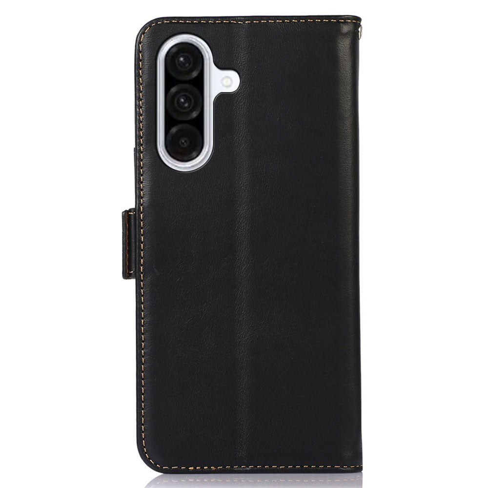 Samsung Galaxy A18 5G / A18 4G / A17 5G / A17 4G / A26 5G / A16 5G / A16 4G skal RFID-blockerande plånboksfodral i äkta nötskinn