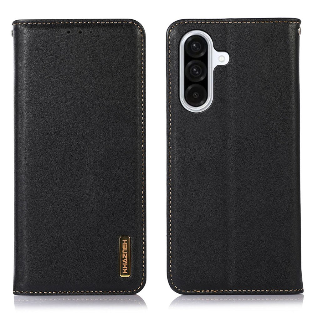 KHAZNEH För Samsung Galaxy A18 5G / A18 4G / A17 5G / A17 4G / A26 5G / A16 5G / A16 4G Plånboksfodral i äkta nötskinn, mobilskal i nappatextur