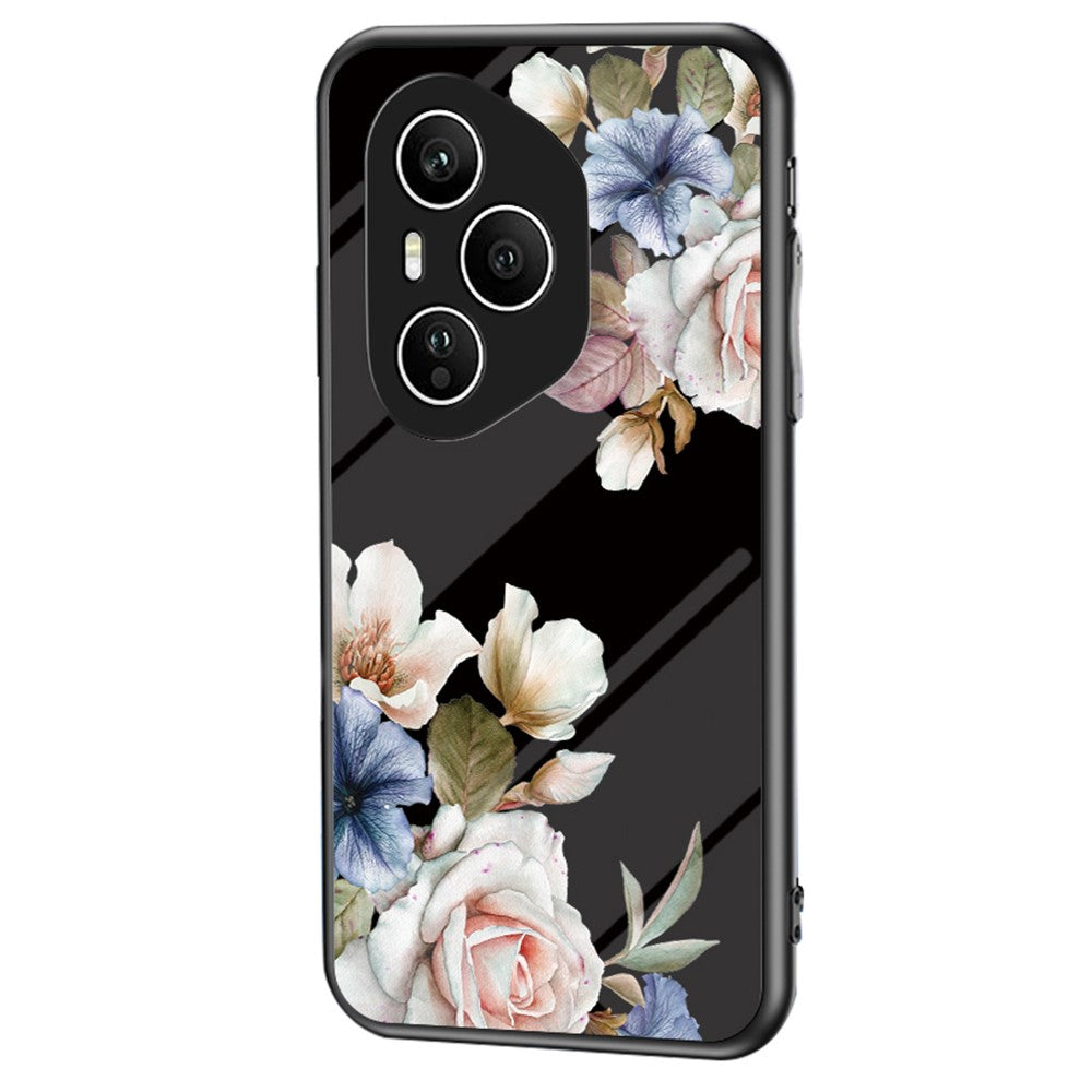For Honor 400 Pro 5G (Global) Case Floral Pattern TPU + Tempered Glass Protective Phone Cover