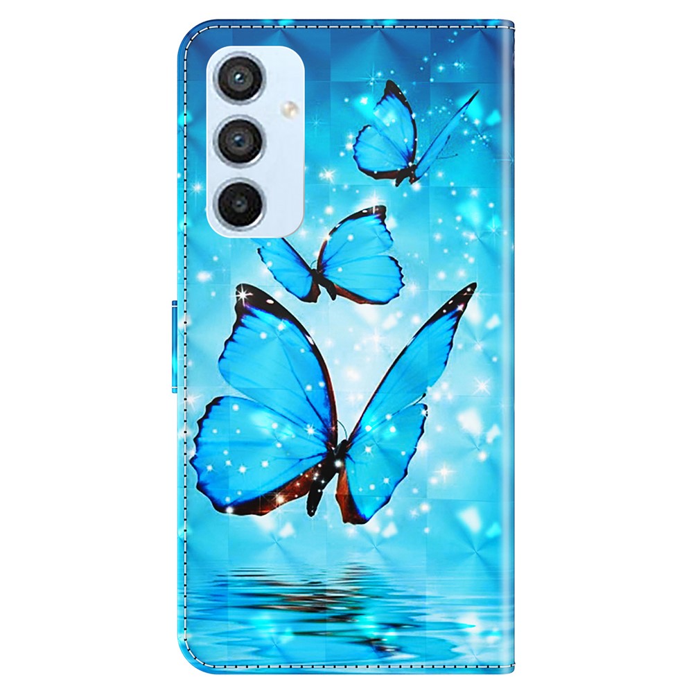 Samsung Galaxy A14 5G / A14 4G Stötsäkert PU-läderskal med 3D-mönster och tryck, plånboksfodral med rem