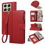 For Xiaomi 14T Case Multi Card Slots Zipper Leather Phone Cover with Shoulder Strap / Wrist Strap
