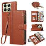 For Xiaomi 14T Case Multi Card Slots Zipper Leather Phone Cover with Shoulder Strap / Wrist Strap