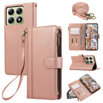 For Xiaomi 14T Case Multi Card Slots Zipper Leather Phone Cover with Shoulder Strap / Wrist Strap