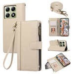 For Xiaomi 14T Pro Case Multi Card Slots Zipper Leather Phone Cover with Shoulder Strap / Wrist Strap