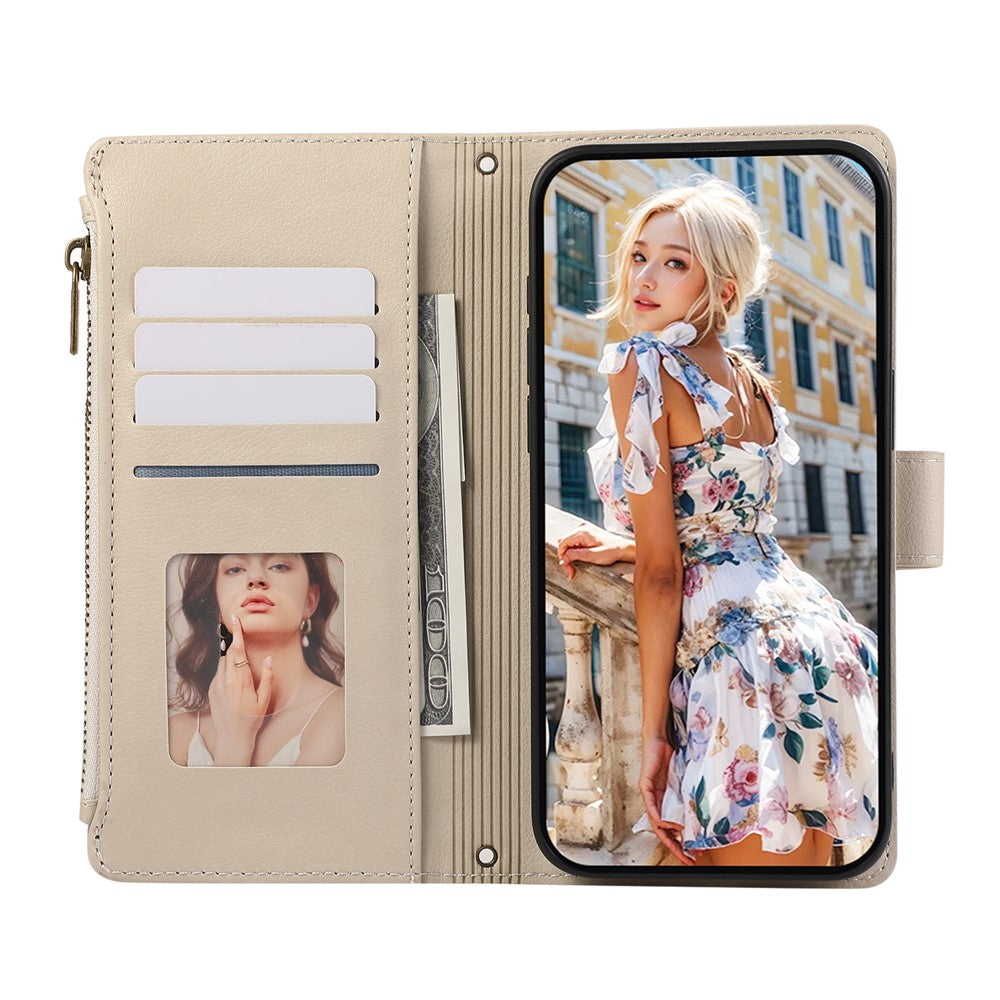 For Xiaomi 14T Pro Case Multi Card Slots Zipper Leather Phone Cover with Shoulder Strap / Wrist Strap