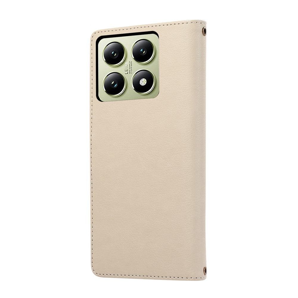 For Xiaomi 14T Pro Case Multi Card Slots Zipper Leather Phone Cover with Shoulder Strap / Wrist Strap