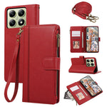 For Xiaomi 14T Pro Case Multi Card Slots Zipper Leather Phone Cover with Shoulder Strap / Wrist Strap