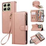 For Xiaomi 14T Pro Case Multi Card Slots Zipper Leather Phone Cover with Shoulder Strap / Wrist Strap