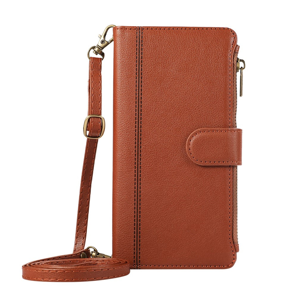 For Samsung Galaxy A56 5G Case Multi Card Slots Zipper Leather Phone Cover with Shoulder Strap / Wrist Strap