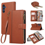 For Samsung Galaxy A36 5G Case Multi Card Slots Zipper Leather Phone Cover with Shoulder Strap / Wrist Strap