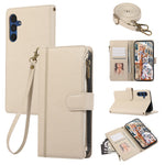 For Samsung Galaxy A36 5G Case Multi Card Slots Zipper Leather Phone Cover with Shoulder Strap / Wrist Strap