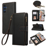 For Samsung Galaxy A36 5G Case Multi Card Slots Zipper Leather Phone Cover with Shoulder Strap / Wrist Strap
