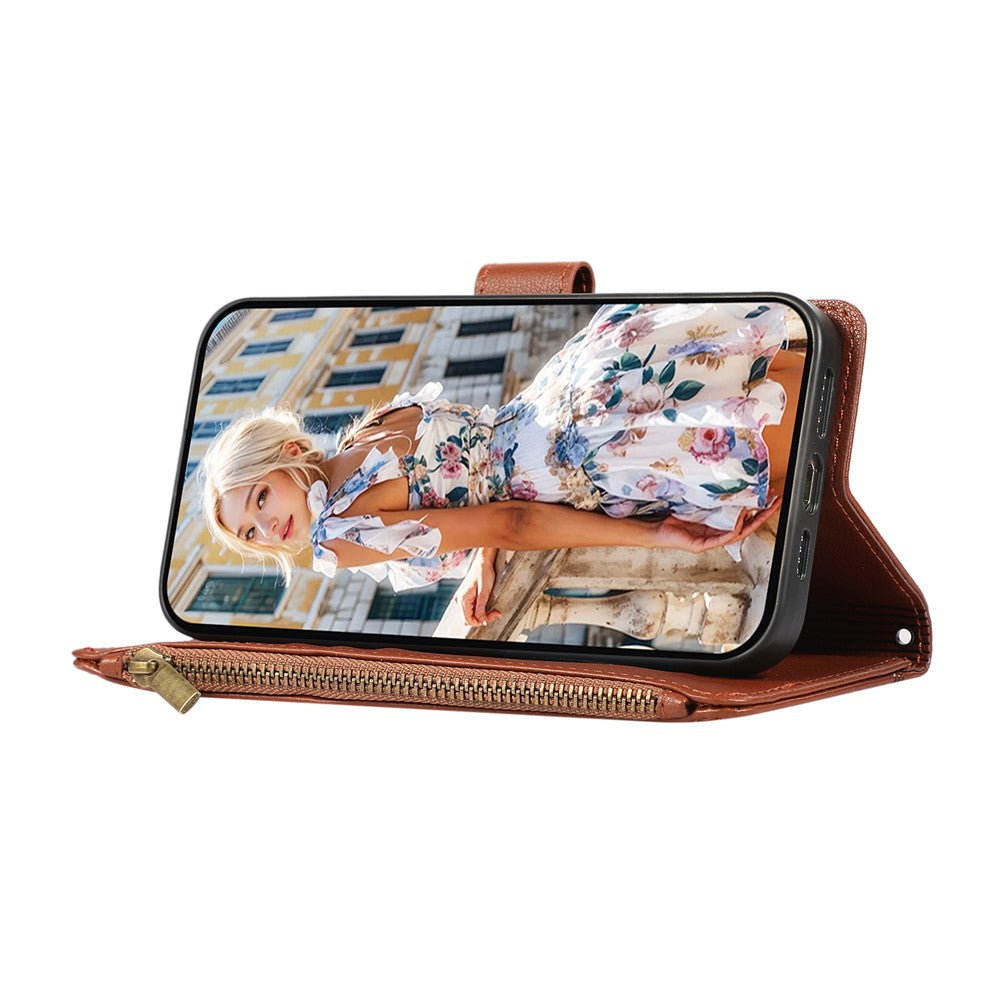 For Samsung Galaxy S25 / S24 Case Multi Card Slots Zipper Leather Phone Cover with Shoulder Strap / Wrist Strap