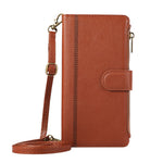 For Samsung Galaxy S25 / S24 Case Multi Card Slots Zipper Leather Phone Cover with Shoulder Strap / Wrist Strap