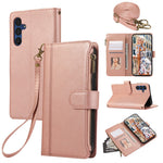For Samsung Galaxy S25 / S24 Case Multi Card Slots Zipper Leather Phone Cover with Shoulder Strap / Wrist Strap