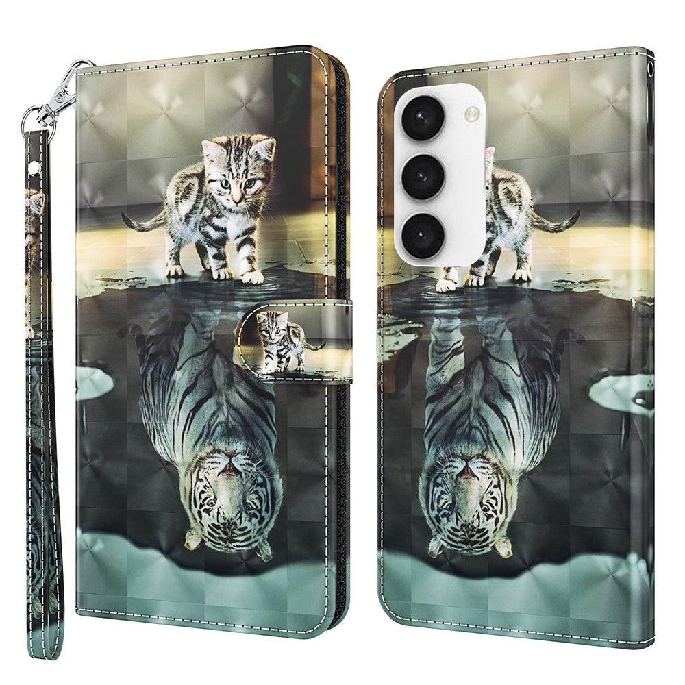 For Samsung Galaxy S23+ 3D Pattern Printing Phone Wallet Stand Case PU Leather Flip Shockproof Cover with Strap