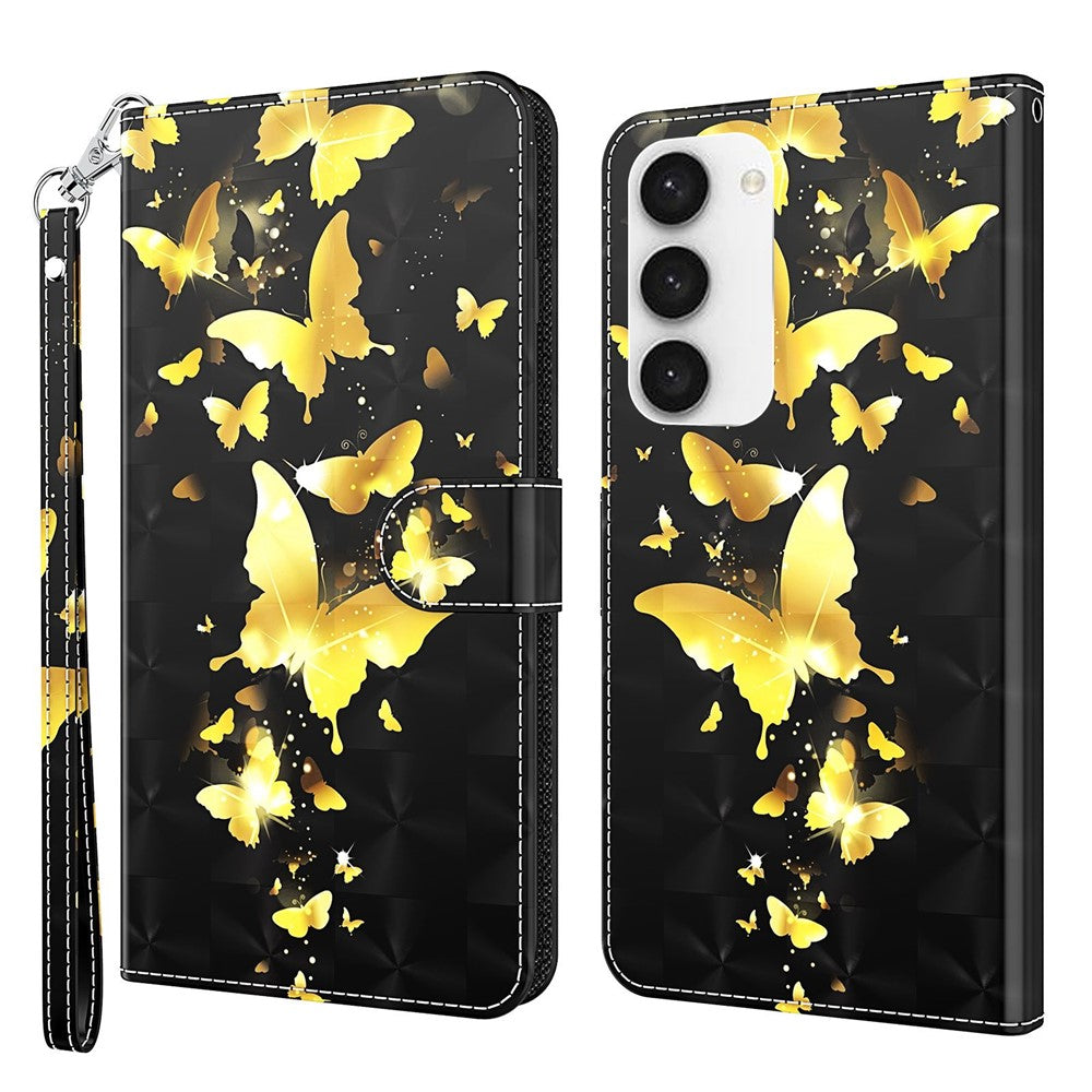 For Samsung Galaxy S23+ 3D Pattern Printing Phone Wallet Stand Case PU Leather Flip Shockproof Cover with Strap