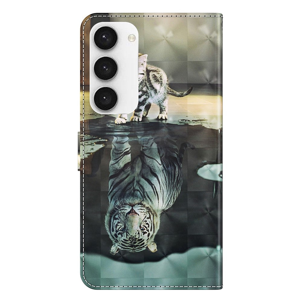 For Samsung Galaxy S23 3D Pattern Printed PU Leather Case Shockproof Phone Foldable Stand Wallet Cover with Strap