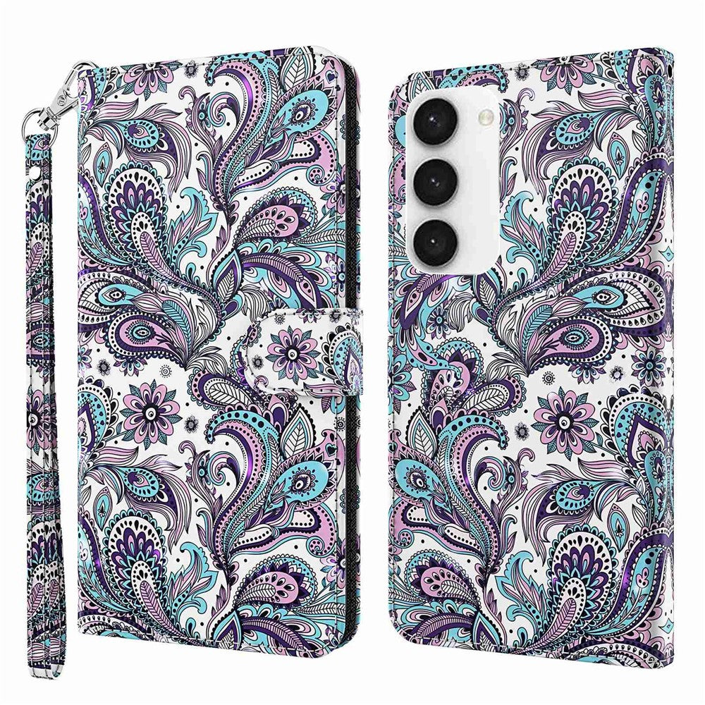 For Samsung Galaxy S23 3D Pattern Printed PU Leather Case Shockproof Phone Foldable Stand Wallet Cover with Strap