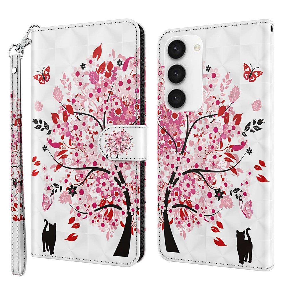 For Samsung Galaxy S23 3D Pattern Printed PU Leather Case Shockproof Phone Foldable Stand Wallet Cover with Strap