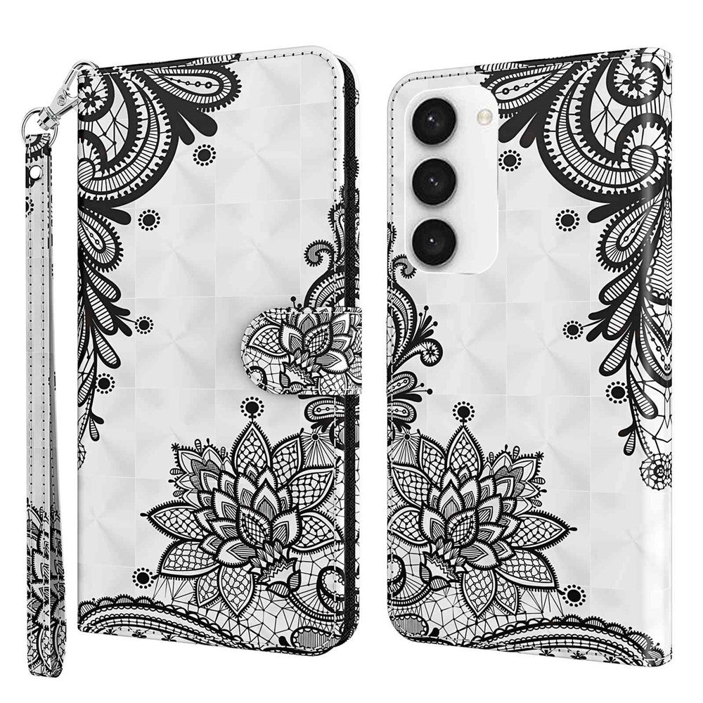 For Samsung Galaxy S23 3D Pattern Printed PU Leather Case Shockproof Phone Foldable Stand Wallet Cover with Strap